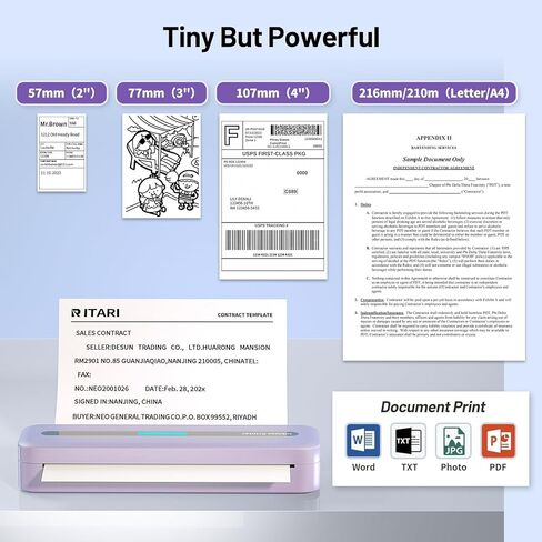Itari M832 Portable Printer for Travel with Case and 4 Rolls Paper, Inkless Thermal Printer, Support 8.5" x 11" A4 & US Letter, Wireless Compatible with iPhone, Android, Laptop, Purple in Saudi Arabia