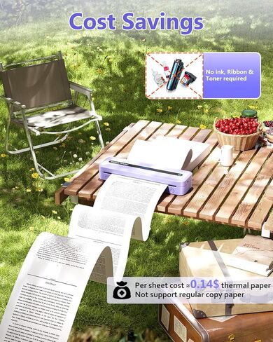 Itari M832 Portable Printer for Travel with Case and 4 Rolls Paper, Inkless Thermal Printer, Support 8.5" x 11" A4 & US Letter, Wireless Compatible with iPhone, Android, Laptop, Purple in Saudi Arabia