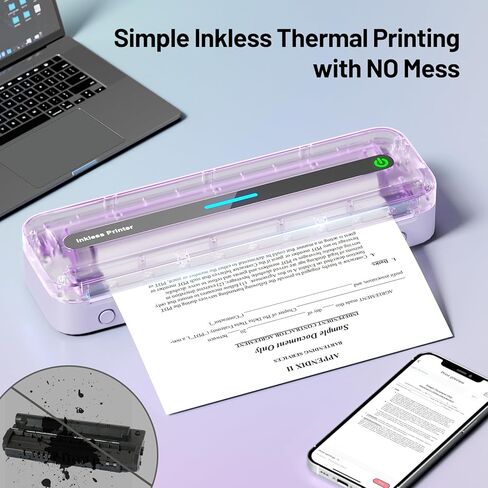 Itari M832 Portable Printer for Travel with Case and 4 Rolls Paper, Inkless Thermal Printer, Support 8.5" x 11" A4 & US Letter, Wireless Compatible with iPhone, Android, Laptop, Purple in Saudi Arabia