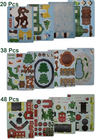 Christmas 3D Puzzle Set - 2 Xmas Villages & 1 Train Model, No-Glue, Pre-Cut Board, DIY Foam Board Craft Kit for Family Activities, Home Decor and Gift in Saudi Arabia