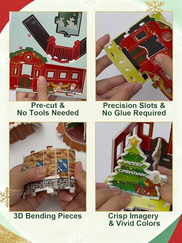 Christmas 3D Puzzle Set - 2 Xmas Villages & 1 Train Model, No-Glue, Pre-Cut Board, DIY Foam Board Craft Kit for Family Activities, Home Decor and Gift in Saudi Arabia