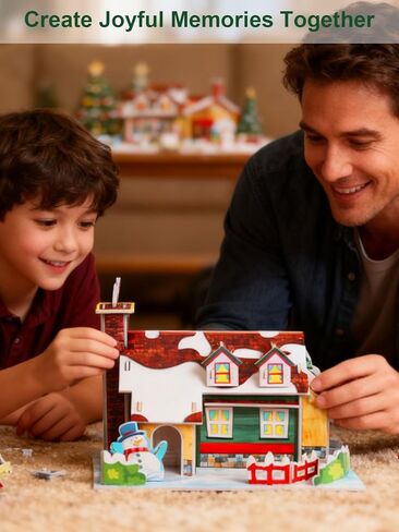 Christmas 3D Puzzle Set - 2 Xmas Villages & 1 Train Model, No-Glue, Pre-Cut Board, DIY Foam Board Craft Kit for Family Activities, Home Decor and Gift in Saudi Arabia