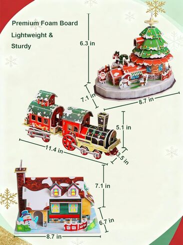 Christmas 3D Puzzle Set - 2 Xmas Villages & 1 Train Model, No-Glue, Pre-Cut Board, DIY Foam Board Craft Kit for Family Activities, Home Decor and Gift in Saudi Arabia