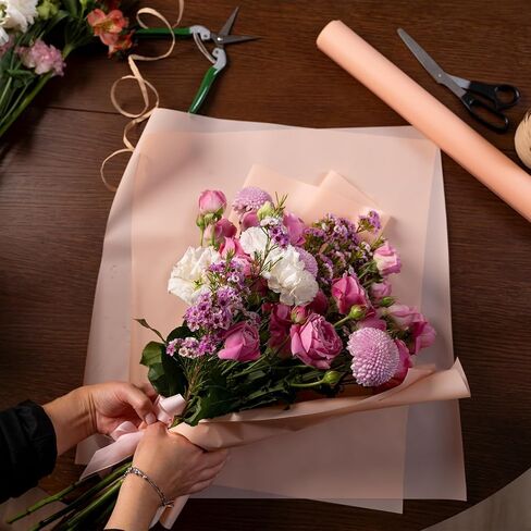 uxcell 20 Sheets Flower Wrapping Paper, 21.5" x 21.5" Waterproof Floral Bouquet Wrapping Papers Florist Supplies for Wedding Party Gift Packaging DIY Crafts, Light Brown in Saudi Arabia