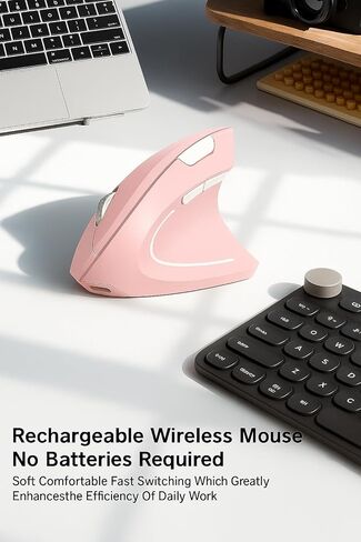 ماوس لاسلكي بصري مريح، ماوس لاسلكي بصري عمودي قابل لإعادة الشحن 2.4G مع مستقبل USB، 800/1200 /1600 نقطة في البوصة، 5 أزرار للكمبيوتر المحمول، الكمبيوتر الشخصي، ماك، الكمبيوتر in Kuwait