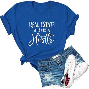 Womens Real Estate is My Hustle Letter Print Short Sleeve T Shirt Casual Novelty House Graphic Tees Tops