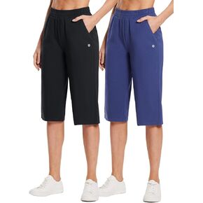 BALEAF Women's Capri Yoga Pants 15"/17" Cotton Drawstring Workout Sweatpants Lounge Casual Summer Bermuda Pants with Pockets
