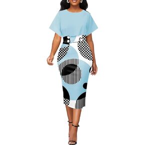 FairyLove Womens 2024 Summer Round Neck Ruffle Cap Short Sleeve Side Pockets Mini Dress Sundress