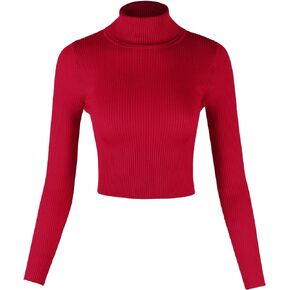 Women's Turtleneck Long Sleeve Fine Gauge Sweater Crop Top