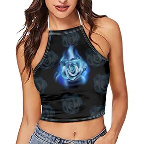 Women Printed Halter Cross Hollow Bandage Tank Camis Crop Top Vest
