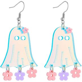 Halloween Earrings for Women Teen Girls Cute Flower Ghost Earrings Acrylic Hallowmas Costume Cosplay Dangle Drop Earrings Halloween Party Earrings for Halloween Accessories