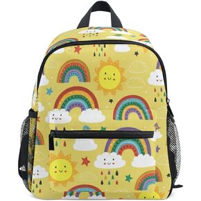 MNSRUU Toddler Backpack, Rainbow Kids Backpack Yellow Sun Small Bookbag for Girls Kawaii Mini Travel Backpack for Preschool
