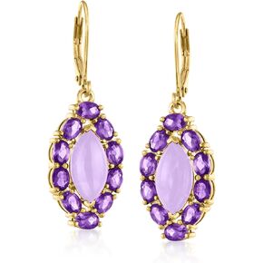 Ross-Simons Lavender Jade and 2.80 ct. t.w. Amethyst Drop Earrings in 18kt Gold Over Sterling
