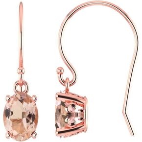 GNG Rose Gold -Plated Sterling Silver Genuine Morganite Fleur-de-lis Style French Wire Earrings 1.30 cttw 7X5MM Oval +USA Made