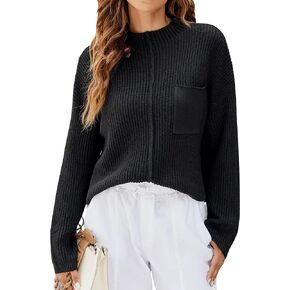 BMJL Womens Mock Neck Sweater 2023 Fall Knit Pullover Outfits Long Sleeve Jumper Tops with Pocket