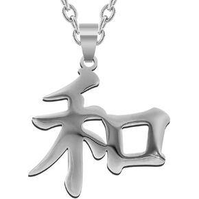 Peace Kanji Necklaces for Japanese Stainless Steel Pendant Chain Necklace for Men Women