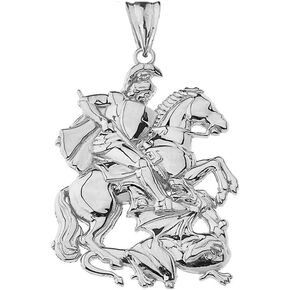 Saint Collection Fine Sterling Silver St. George The Dragon Slayer Pendant