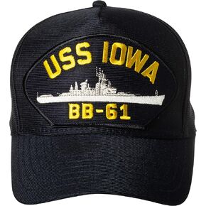 United States Navy USS Iowa BB-61 Battleship Emblem Patch Hat Navy Blue Baseball Cap