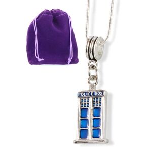 Police Box Necklace | Merchandise for the Famous Doctor TV Show with a Beautiful Silver and Blue Police Box Charm a Great Gift for Women Men Boyfriend Girlfriend or Fans of the TV Show