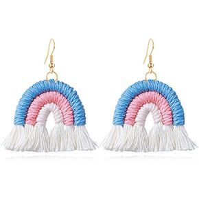 Bohemian Rainbow Layered Tassel Earrings 3 Tier Fringe Statement Dangle Drop Earrings for Women Girls Jewelry Fashion and Valentine Birthday Party Gift