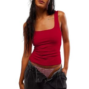 Women Square Neck Crop Tank Tops Sexy Sleeveless Going Out Tops Basic Seamless Crop Tops Clean Girl Aesthetic Clothes