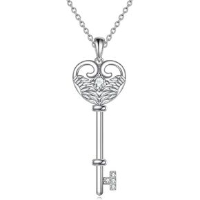 CRMAD Key Necklace for Women 925 Sterling Silver Angle Wings Necklace Fashion Jewelry Gift for Girls