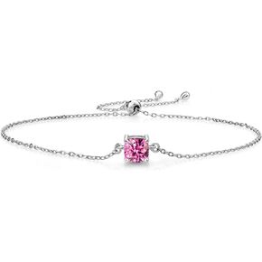 Gem Stone King 925 Sterling Silver Customized and Personalized 6MM Cushion Cut Gemstone Birthstone Solitaire Bracelet For Women Fully Adjustable Up to 9 Inch