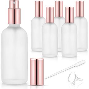 6 Pack 3.4 Oz Glass Spray Bottles,Empty Perfume Frosted Glass Fine Mist Atomizer,Refillable Small Travel Containers for Cleaning Products,Essential Oils,Body Sprays-Rose-Golden Sprayer