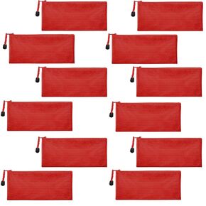 Sailing-go 12 Pieces Red Zipper Waterproof Bag Pencil Pouch for Cosmetic Makeup Bills Office Supplies Travel Accessories and Daily Household Supplies