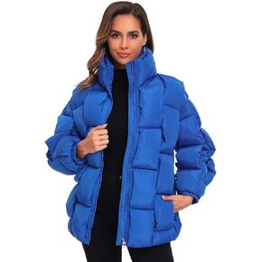 سترة Epsion النسائية الشتوية الكاجوال منتفخة مبطنة بأكمام طويلة وسحاب كامل وياقة واقفة وجيوب ومعاطف مبطنة ملابس خارجية in Kuwait