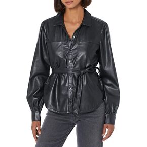 PAIGE womens Belize Shacket Vegan Leather Shirt Jacket Combo Comfortable Fit in BlackShirt