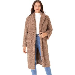 DIASHINY Long Faux Fur Coat For Women Fuzzy Fleece Lapel Open Front Cardigan Warm Winter Outwear Jackets with Pockets