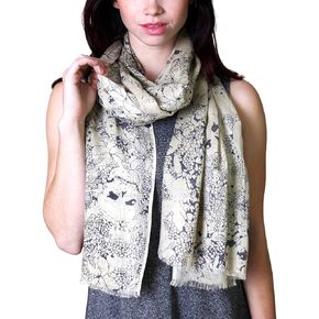 Women's Sugar Skulls Print Soft Scarf - Beige with Navy Blue Outline