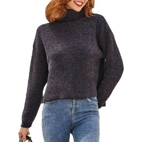 S·DEER Women's Turtleneck Long Sleeve Sweater Knit Pullover Cropped Sweaters Casual Loose Fall Winter Jumper Tops