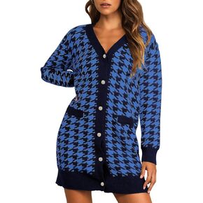 Meenew Women's Long Sleeve V Neck Dress Button Front Knitted Sweater Bodycon Mini Dresses