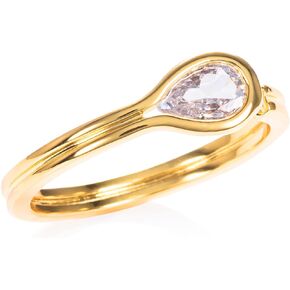 namana Dainty Cubic Zirconia Ring for Women and Teen Girls, Simple Gold Plated Ring for Women with a Pear-Shaped White or Coloured Cubic Zirconia Stone, Adjustable Gold Ring for Women