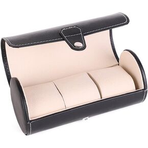 PU Leather Roll Travel Watch Box Holder Organizer Bracelet Storage Case 3 Grid for Watches or Bracelets, Black in Kuwait