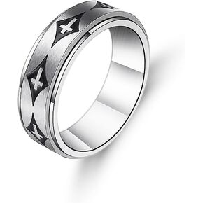 COLORFUL BLING 8MM Stainless Steel Anxiety Ring Fidget Spinner Rotating Cross Ring Stress Relieving Christian Prayer Religious Jewelry for Women Men Size 6-13