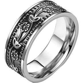 Jude Jewelers 8mm Stainless Steel Retro Vintage Flower Leaf Filled Wedding Band Statement Promise Anniversary Ring