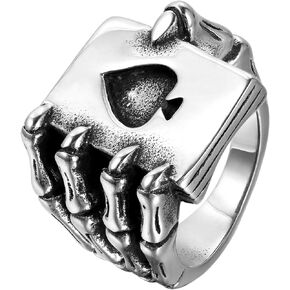 OIDEA Stainless Steel Bikers Gothic Skull Hand Claw Poker Card Ace Charm Ring Bands for Men Halloween Cosplay,Size