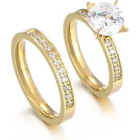 Matching Couple Rings Band for Him Her 18K Gold Cubic Zirconia Engagement Promise Ring for Women Men Valentine's Day Gift