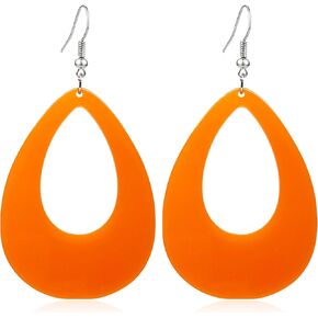 KaFu 70s 80s Neon Earrings Geometric Oval Resin Neon Earrings Retro Acrylic Dangle Drop Earrings for Women Girls Party Halloween Costume Accessories