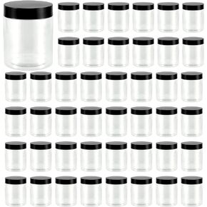 JEUIHAU 46 Pack 8 OZ Plastic Jars with Lids, Clear Empty Slime Storage Containers, Plastic Cosmetic Containers for Slime Making, Food, Beauty Products, BPA Free