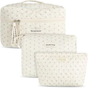 أودي_6 تي اكس دي 3 قطع حقيبة مكياج قطنية كبيرة للسفر حقيبة مكياج كوكيت حقيبة مكياج لطيفة مزينة بالزهور حقيبة أدوات الزينة للنساء والفتيات in Kuwait