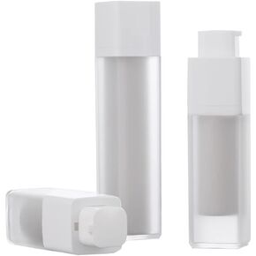 2 Pcs Frosted Plastic Airless Pump Bottles Refillable Foundation Bottles Empty Cream Lotion Bottles Square Essence Dispensers 50ML