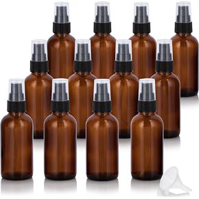 JUVITUS 2 oz / 60 ml Amber Glass Boston Round Bottle with Black Treatment Pump (12 Pack) Refillable Empty Storage Containers