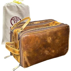 راستك تاون حقيبة أدوات الزينة الجلدية للنساء والرجال - مجموعة دوب للحلاقة - حقيبة مستحضرات التجميل لتنظيم مستحضرات التجميل بحجم السفر in Kuwait