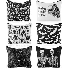 Amylove 6 Pieces Goth Makeup Bag This Bag Contains My Face Cosmetic Makeup Zipper Pouch Funny Travel Zipper Halloween Purse Bat Mushroom Goth Spooky Gifts for Women Period