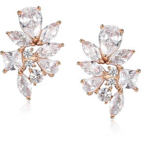 SWEETV Cluster Bridal Wedding Earrings for Brides Bridesmaid, Marquise Cubic Zirconia Rhinestone Stud Earrings for Women, Prom