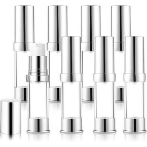 8 Pack 5ml/0.17oz Plastic Airless Pump Bottle Portable Lotion Container Refillable Cream Jar Vacuum Pump Press Dispenser for Travel Cosmetic Emulsion Liquid Foundation Shampoo Toiletries Sample